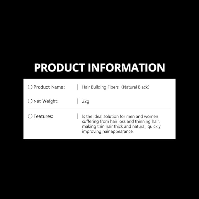 DISAAR BEAUTY Protein Fiber Thickening Hair Building Fibers Natural Black for Men and Women Keratin Fiber 22g / 0.78oz