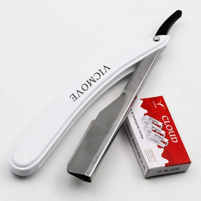 Professional Barber Straight Edge Razor Safety with 100-Pack Derby Blades - 100 Percent Stainless Steel - by VICMOVE (1 Razor + 100 Blades)