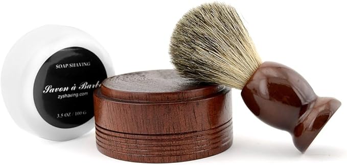 Pure Badger Hair Shaving Brush Natural Wood Mug Bowl Hand-Made Soap Barber Set