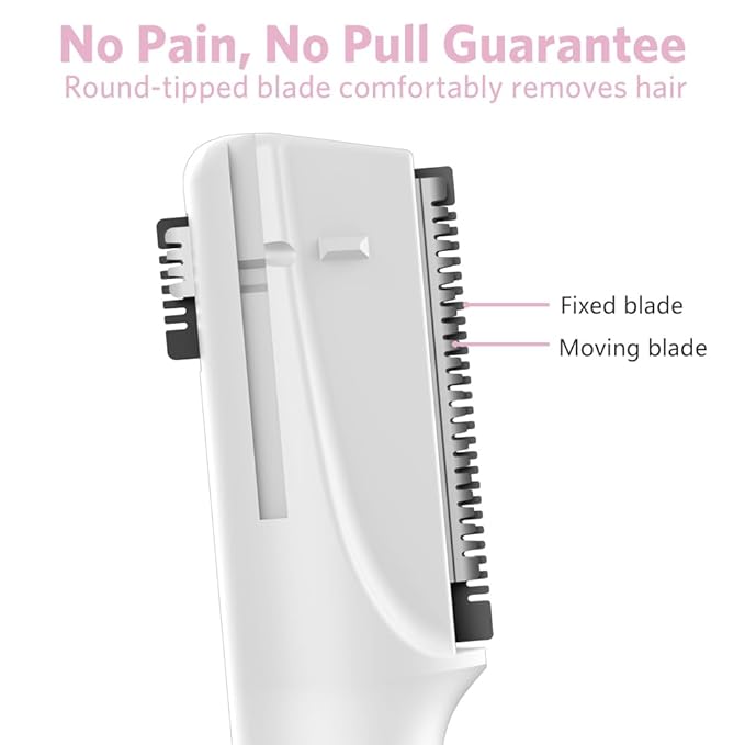 Upgraded Eyebrow Trimmer, Precision Electric Eyebrow Razor for Women Battery-Operated Facial Hair Remover with Comb No Pulling Sensation Painless for Face Chin Neck, Upper-Lip, Peach-Fuzz