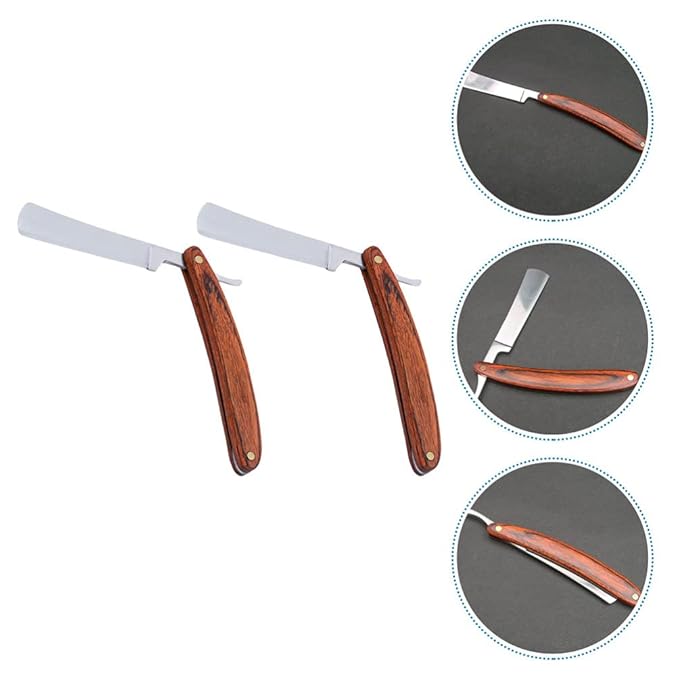 Beaupretty 2Pcs Straight Razor: Professional Barber Razor with Wooden Handle - Old Fashion Beard Trimming Cutter for Home Salon
