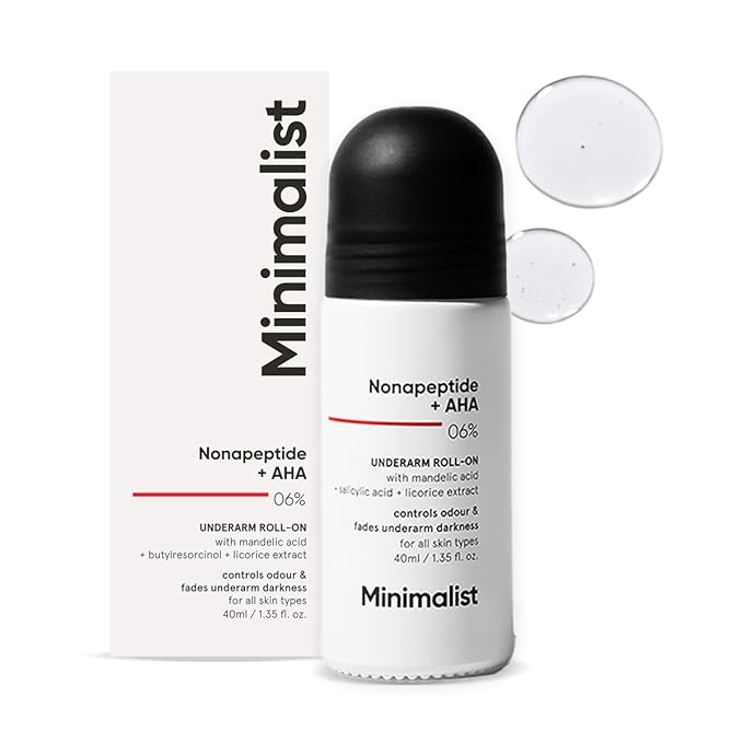 Minimalist Underarm Roll On Deodorant to Control Odour & Fade Darkness | With Nonapeptide + AHA BHA 06% | | Fragrance & Aluminium Free | Exfoliating Deo For Women & Men | 1.35 Fl Oz / 40 ml