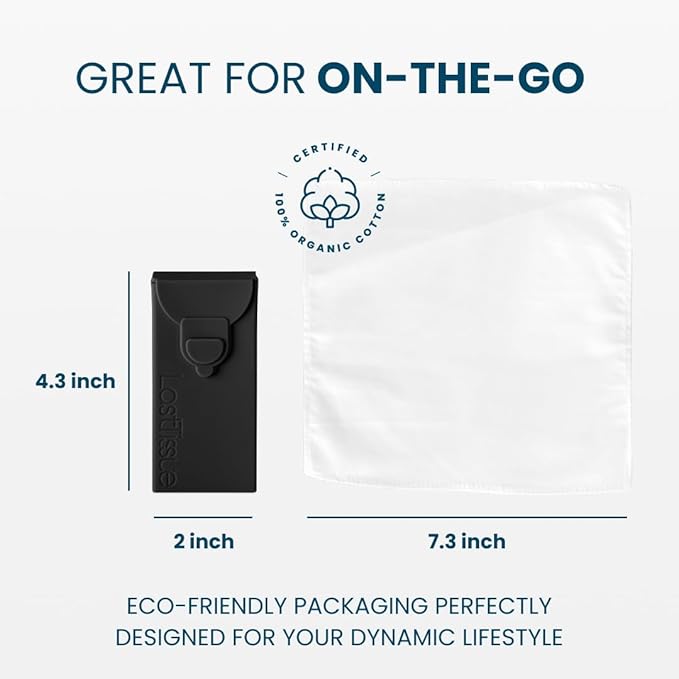 LastTissue® Reusable Cotton Tissue Pack | Face Towels & Handkerchiefs for Men & Women – Washable, Sustainable Facial Tissue with Storage Case - Black