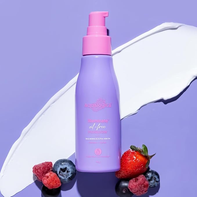 Aqualogica Illuminate + Oil Free Face Moisturizer with Wild Berries & Alpha Arbutin | Deeply Moisturizes & Enhances Skin Tone | Gives Luminous Glow | 3.38 Fl Oz/100 ml