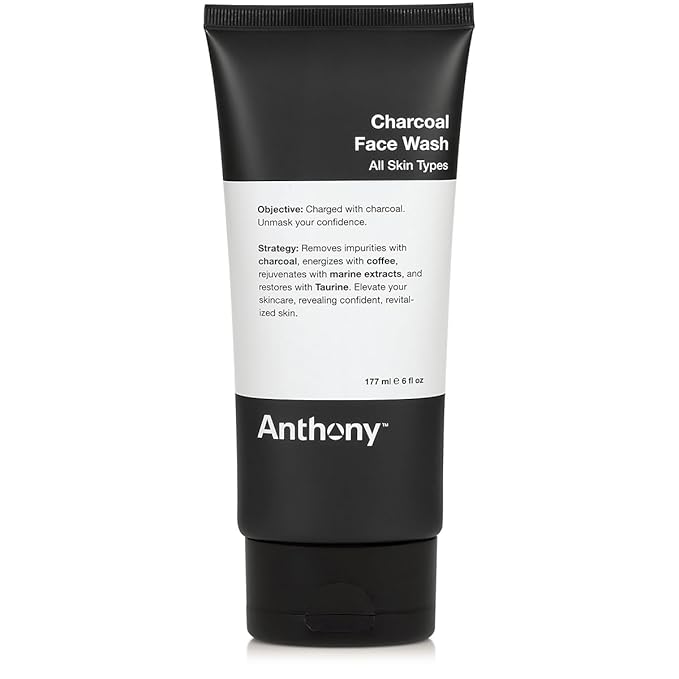 Anthony Charcoal Face Wash, 6 Fl Oz - Detoxifies, Energizes, Rejuvenates & Protects with Coffea Arabica, Taurine & Marine Extracts - Sulfate & Paraben-Free Skincare for Men