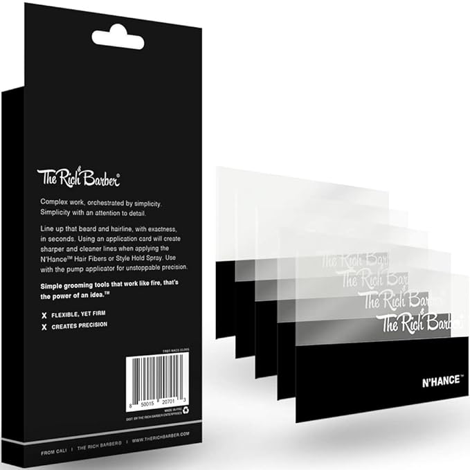The Rich Barber N'Hance Hair Building Fiber Application Cards, 5 Pack - Hairline Line Up & Enhancement Applicator Tool - Works with All Hair Building Fibers - For Barbers & Personal Use