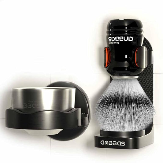 Anbbas Shaving Brush Synthetic Badger Hair Resin Handle and Stainless Steel Soap Bowl,ABS Wall Mounted Shaving Holders for Brush and Bowl