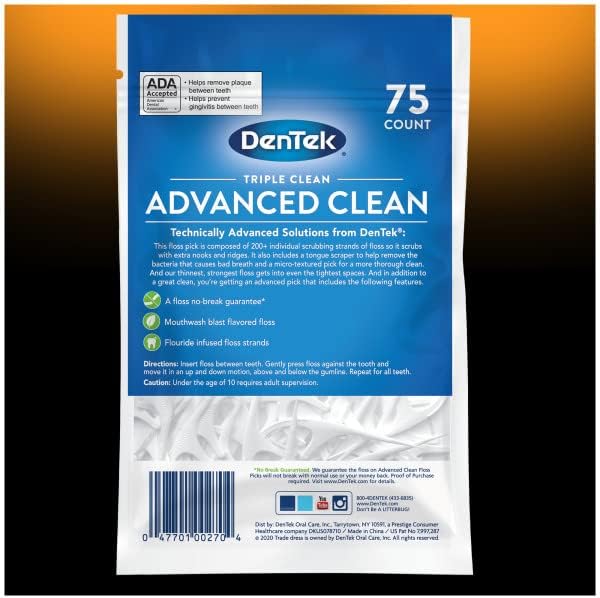 DenTek Triple Advanced Clean Mouthwash Blast Floss Picks, 75 Count, (Pack of 1)