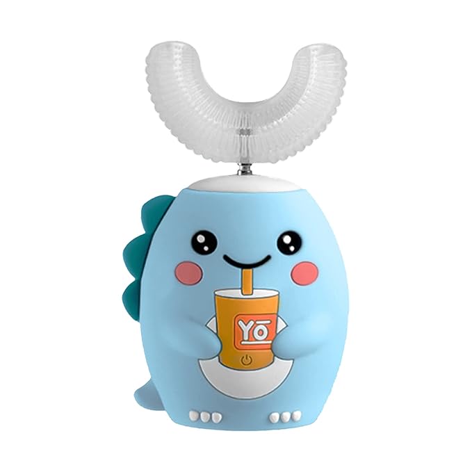 Ultrasonic Toothbrush, Cartoon Dragon 360 Degree Cleaning Simple Operation Kids Silicon Automatic Ultrasonic Teeth Brush Blue 2-6Years