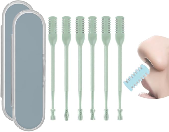 2 in 1 Nasal Hair Cutter, Double Sided Nose Hair Trimmer for Men Women, 360° Rotating Nose Hair Knife with Ear Picker, for Home Travel Essentials (Green, 6pcs)