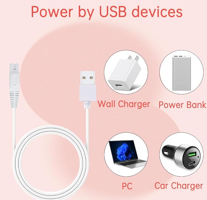 LIANSUM USB Cable Finishing Touch Flawless Legs Charger Cord, Only Compatible with Flawless Legs Shaver Hair Remover Women Electric Trimmer, (NOT for Flawless Body Razor and Flawless Nu Razor)