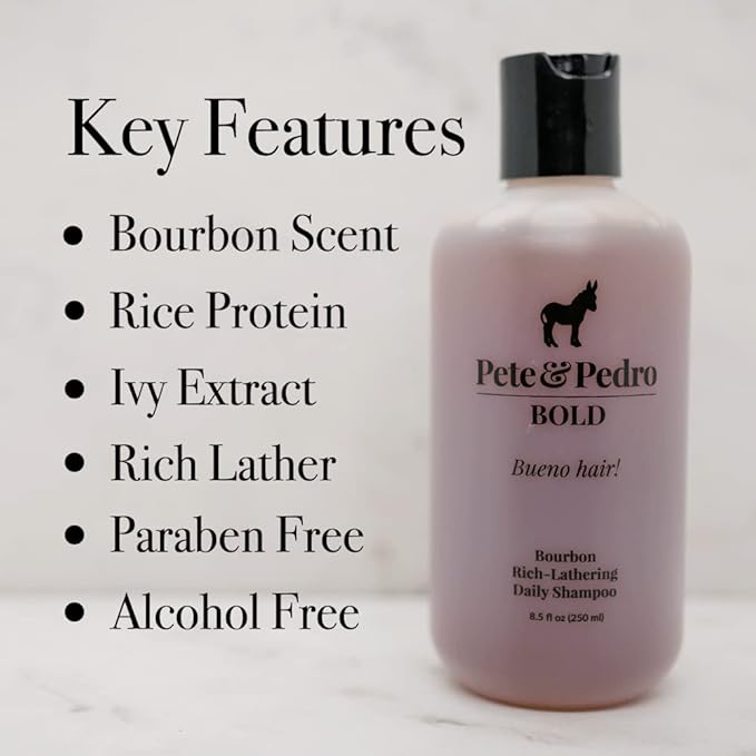 Pete & Pedro BOLD - Bourbon Scented Daily Haircare Shampoo | Bourbon-Scented Uber-Rich Daily Hair Shampoo For Men And All Hair Types | As Seen on Shark Tank, 8.5 oz.