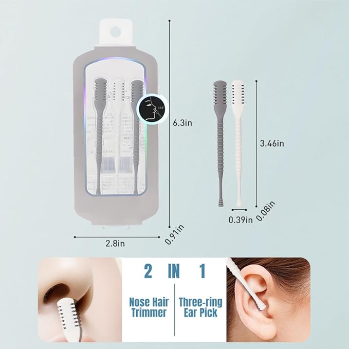 2-in-1 Nose Hair Trimmer, Portable Nostril Hair Remover Tool, 360° Rotating Nose Hair Trimmer with Ear Picker (9 PCS)