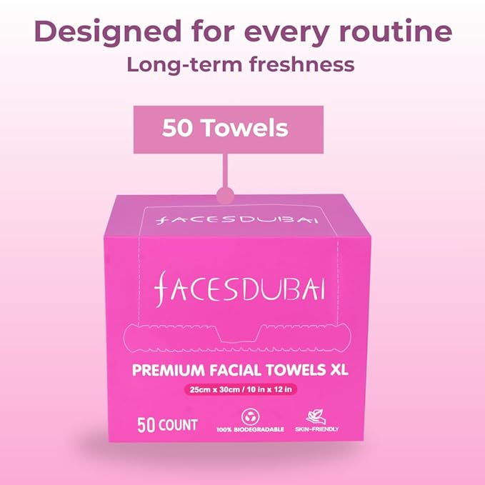 Face Towels, Disposable Face Towel XL, Makeup Remover, Dry Face Wipes, Clean Facial Towel for Oily and Sensitive Skin, ultra soft 100% USDA Biobased, Skin Care Friendly, 50 Count (1 Pack)