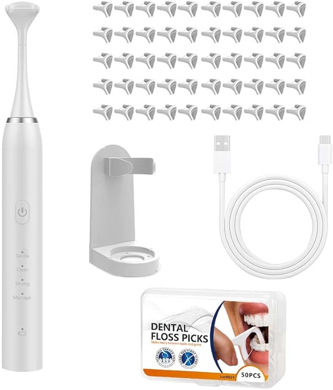 Electric Dental Flosser - 4 Speed Rechargeable Ultrasonic Electric Flossing with 50 Replacement Heads, Portable Teeth Cleaning Tool for Gentle Gum Care & Tongue Cleaning,Fit Men & Women