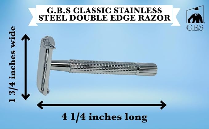 G.B.S Shaving Gift Set, Long Handle Double Edge Safety Razor, Alum Aftershave Block, Chrome Bowl with Natural Shave Soap, Shaving Brush Grooming Kit for Men