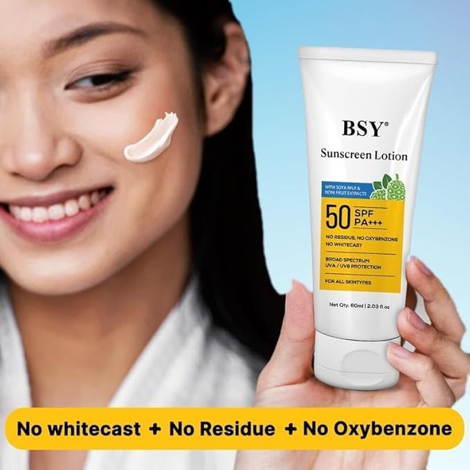 BSY Noni Sunscreen Lotion SPF 50 PA+++ (2.03 fl oz) | Infused with Noni & Soy Milk Extracts | Mineral Sunscreen with No White Cast | Water-Resistant | UVA/UVB Protection | For All Skin Types