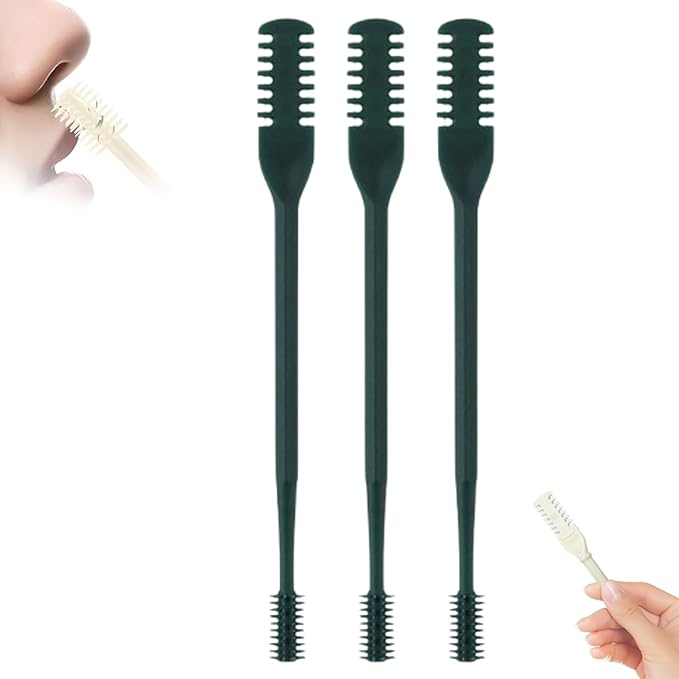 2-in-1 Nasal Hair Cutter, 360° Rotating Double Sided Nose Hair Removal Tool Mini Noses Hairs Removers Tools Nose Hair Clipper with Ear Picker for Women and Men (Dark Green, 3pcs)