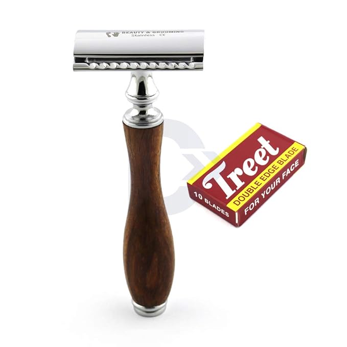 Professional Double Edge Safety Razor Wooden Handle Open Comb Men Shaving Clean-Shave Blades Male Grooming