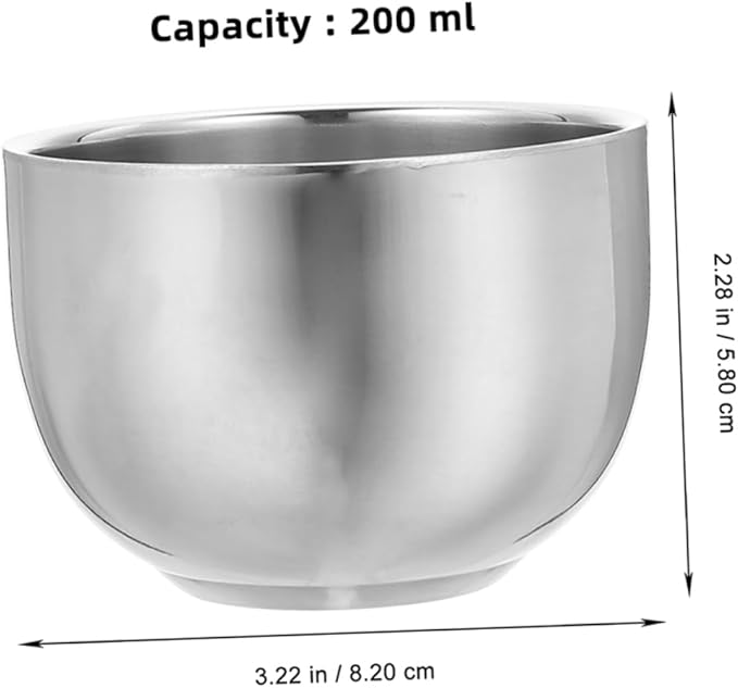 OUNONA 200ml Stainless Steel Double Layer Shaving Lather Bowl Set 2pcs Heat Insulated Shaving Foam Cup for Men
