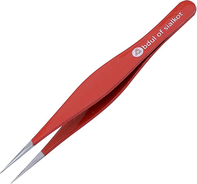 Pointed Tweezers,Needle Nose Tip, Sharp Precision Ingrown Hair, Surgical Pointed for Blackheads & Splinters/Best Tweezers for Eyebrows (Red)
