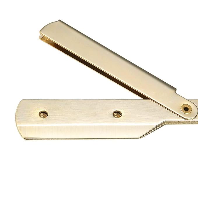 Stainless Steel Straight Edge Barber Shaving Razor Sicastar® Folding Straight Razor Single Edge Replaceable Blades fit for All of Double Edge Razor Blades (Gold)