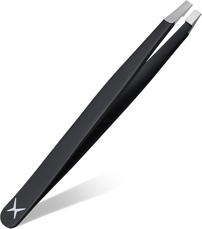 Professional Straight Stainless Steel Tweezers for Men & Women - Precision Eyebrow Facial Hair Removal with Strong Grip & Fine Point Tip (Matt Black)