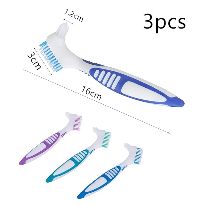 3 Pcs Denture Cleaning Brush Portable Cleaning Brush False Teeth Brushes for Denture Care Denture Cleaner with Multi-Layered Soft Bristles and Dual Angled