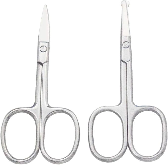 Eyebrow and Nose Hair Scissors, 3.7” Stainless Steel Professional Facial Nose Hair Trimmer Scissors for Women and Lace Wigs 2 Pieces