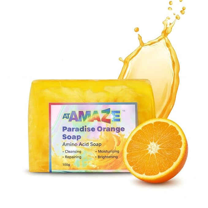 Paradise Amino Acid Organic Soap Bar, Moisturizing, Residue-Free Refreshing Cleanser, Cooling & Invigorating Bath Natural Soap for Women, Men & Kids with Plant-Based Oils, 100g Orange