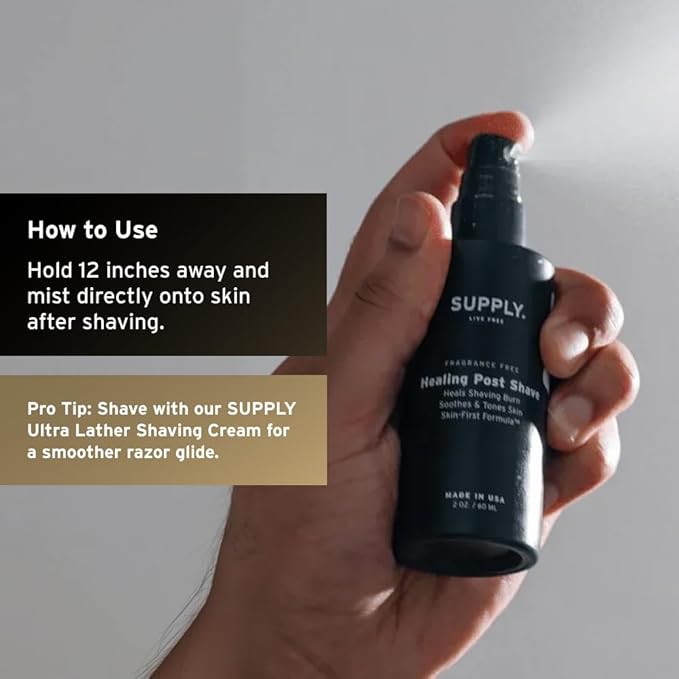 Supply 2-Pack Sandalwood & Cedar Healing Post Shave Face Spray for Men with Shea Butter & Aloe Vera – Moisturizing Alcohol Free Aftershave Lotion to Soothe Irritation for All Skin Types – 2 oz. Each