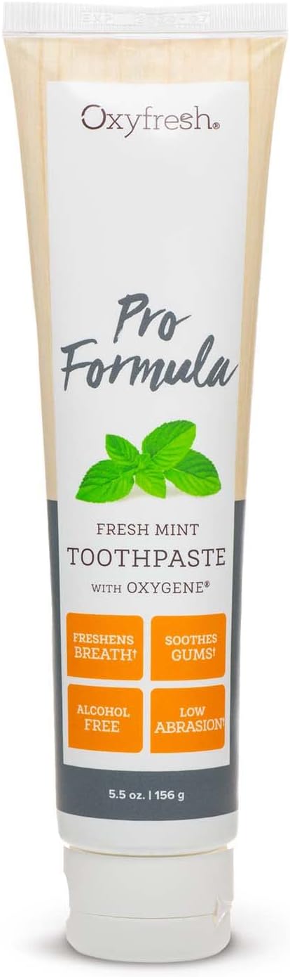 Oxyfresh Pro Formula Fresh Mint Toothpaste – Gentle Low Abrasion - Cosmetic Fluoride Free - for Bad Breath, Sensitive Teeth and Gums with Natural Essential Oils - 5.5 oz