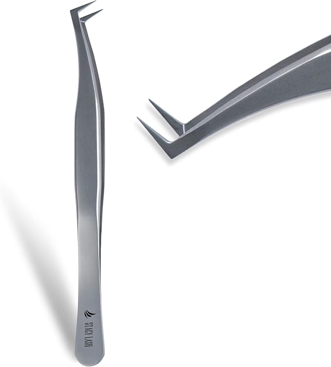 Stacy Lash STL-6 Eyelash Extension Tweezers/Precision Tool for False Lashes Application & Premade Fans/Supplies for Volume Extensions/Curved Tweezer Tip/Beauty Accessories/Eyelashes Tools