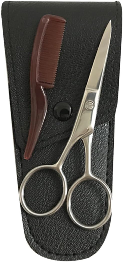 Amosfun Stainless Steel Eyebrow Scissors 2pcs Set Black Beard Trimming Mustache Grooming Shears for Precision Facial Hair Care