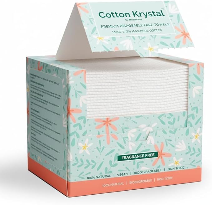 Disposable Cotton Face Towels – Super Soft Face Dry Wipes, Hypoallergenic Makeup Remover Wipes, for All Skin Types Incl. Sensitive Skin, Facial Cloths 100% Biodegradable- 50 Count