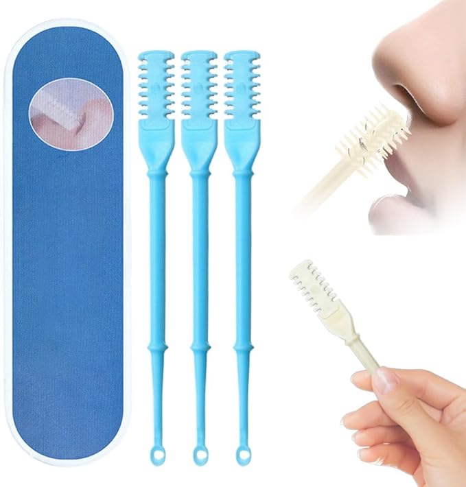 2-in-1 Nasal Hair Cutter, 2025 Upgrade Double Sided Nose Hair Knife, Rotating Nasal Hair Razor Cutter with Ear Picker for Women and Men, 360 Degree Rotating Manual Nose Hair Trimmer (Blue)
