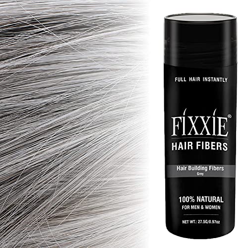 FIXXIE Hair Fibers GREY for Thinning Hair 27.5g Bottle, Hair Fibre Concealer for Hair Loss for Men and Women, Naturally Thicker Looking Hair with Keratin Hair Fibres