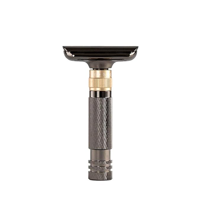 Luxurious and beautifully adjustable safety razor，best razors for men，with 10 platinum-plated razor blades, 1 blade razors reusable smooth close shave (Black)