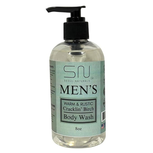 Seoul Naturals Men's Body Wash, Warm & Rustic Cracklin' Birch Scent, k beauty, 8 oz