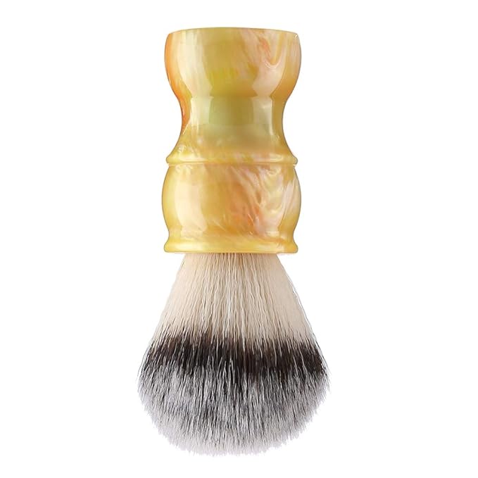 Professional Manual Beard Shaving Brush, Men Mustache Brush with Dense Nylon Hair, Barber Brush for Softening Beard and Creating Rich Lather, Portable Travel Shaving Brush for Salo (yellow color)