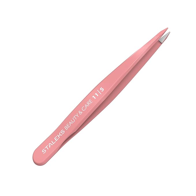 STALEKS BEAUTY & CARE 11 Type 5 Eyebrow Tweezers – Pointed Stainless Steel with Stylish Colored Handles for Ingrown Hairs & Spot Correction