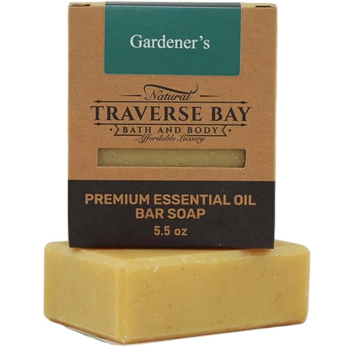 Traverse Bay Bath and Body Natural Cold Process Soap Scrub & Sooth 4-Bar Variety Pack, Workshop Pumice, Avocado Lemon, Gardener's, Chamomile Oat, 5.5 oz Each, 22+ oz Total