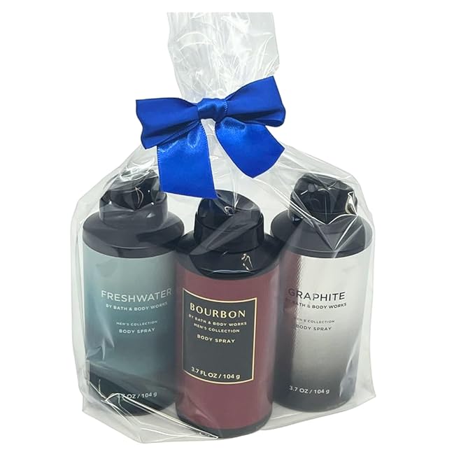 Bath and Body Works Gift Pack for Holiday Deodorizing Body Spray - Graphite, Bourbon and Freshwater 3.7oz each