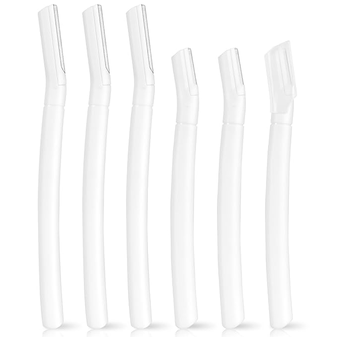 6 PCS White Eyebrow Razor Set, Face Razor for Women and Men, Multipurpose Dermaplaning Tool, Eyebrow Hair Trimmer, Face Shaver with Protective Cover, 3 Pcs Long Handles and 3 Pcs Short Handles