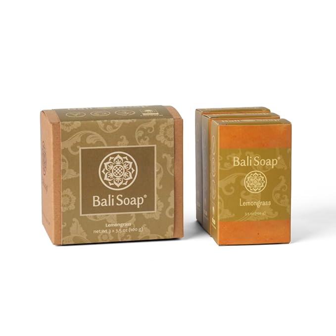 Bali Soap - Handmade Lemongrass Soap Bars - Natural Vegan Soap Gift Set, Artisan Cold Process Soap for Face Body, Moisturizing Exfoliating Plant-Based Soap for All Skin Types, 3 Pack