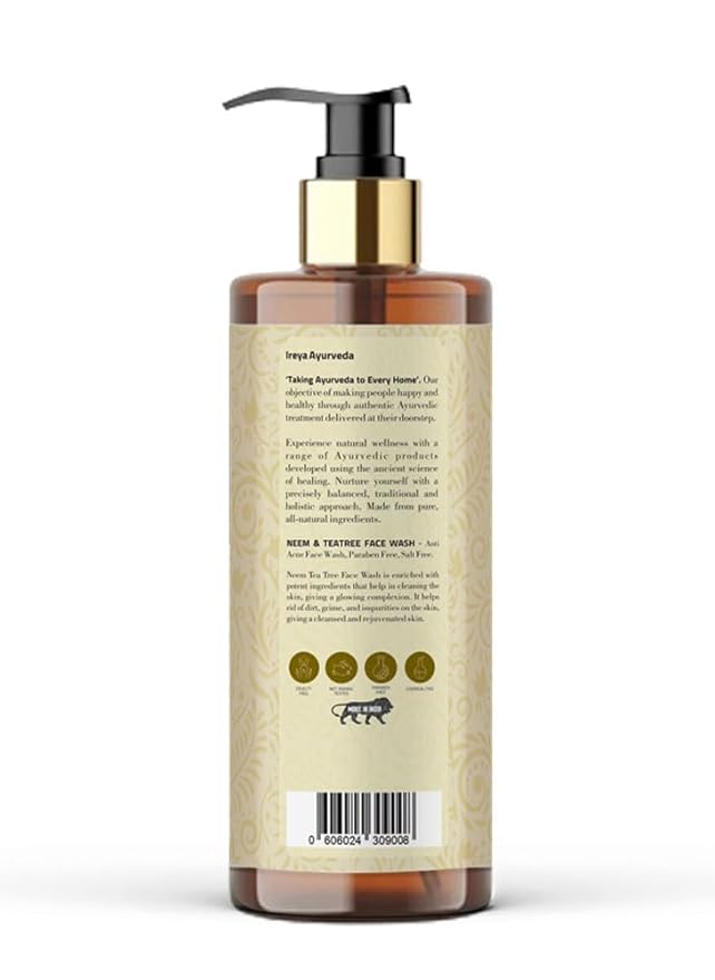 Neem Tea Tree Face Wash 200ml (6.76oz) with Neem Extract & Tea Tree Oil | Moisturizing Cleanser for Men and Women, Gentle Daily Wash for Soft and Smooth Skin