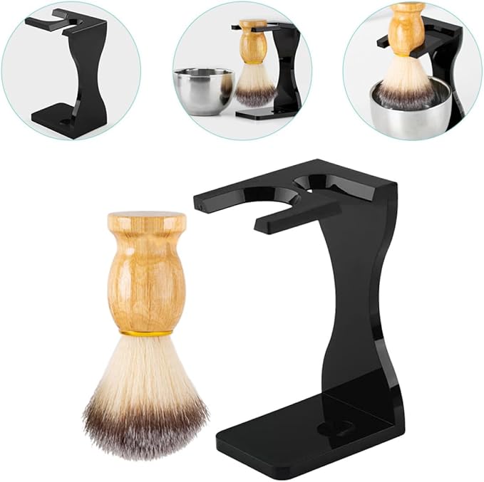 Shaving Brush Stand and Holder 2pcs Set Black Beard Brush Rack for Men Razor Display Holder Suitable for Wet Shaving and Bathroom Storage