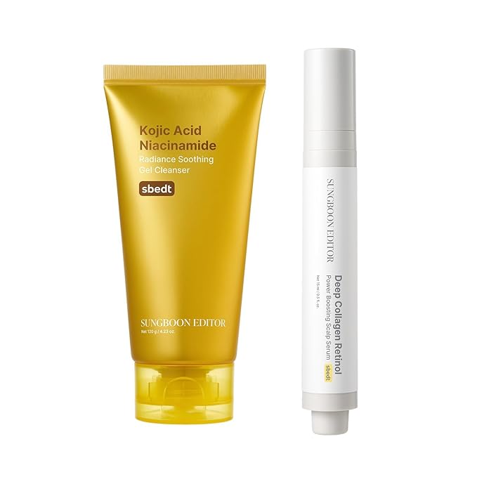 SUNGBOON EDITOR Kojic Acid Gel Cleanser & Hair Growth Scalp Serum Set, Korean Skincare with Niacinamide for Brightening Dark Spots & Caffeine Biotin for Hair Growth, Itchy Scalp Relief