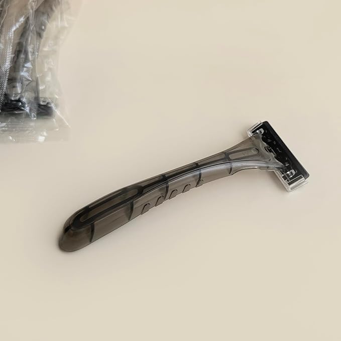 Disposable 3 Blades Razors Bulk, Travel Size Individually Wrapped Manual Razors with Stainless Steel Blade (Grey) (50)