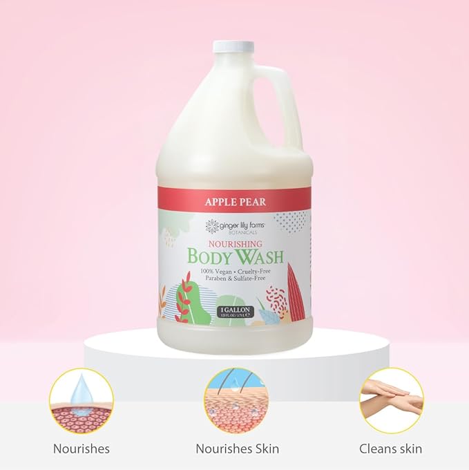 Ginger Lily Farms Botanicals Nourishing Body Wash, 100% Vegan & Cruelty-Free, Apple Pear Scent, 1 Gallon Refill (128 fl oz)